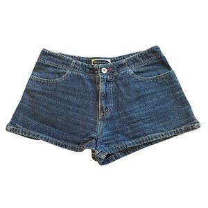Vintage Y2K Blue Asphalt Solid Blue Dark Wash High Rise Denim Jean Short Shorts